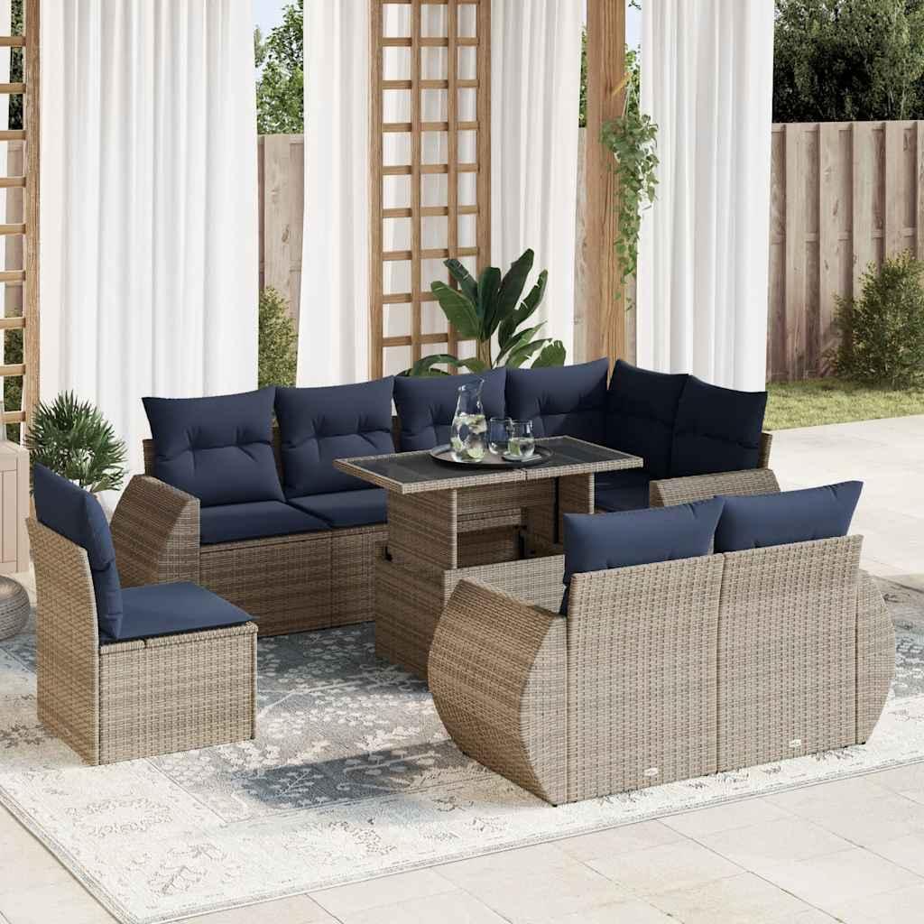 Sofasæt til Haven 9 Dele med Hynder Polyrattan Akacietræ - Grå