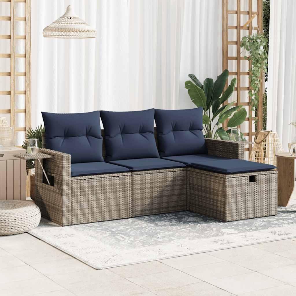 Sofasæt til Haven 4 Dele med Hynder Polyrattan - Grå / med opbevaring