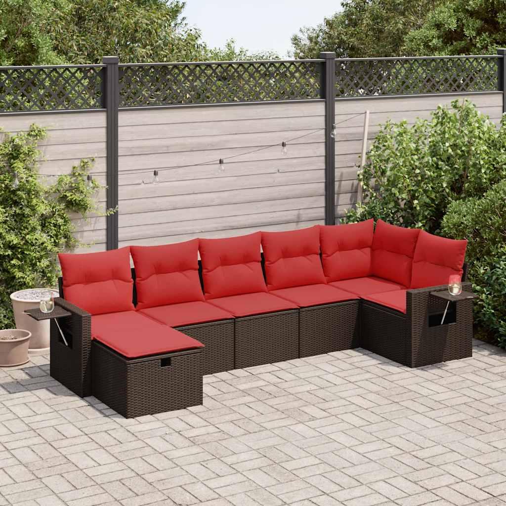 Sofasæt til haven 7 dele med hynder polyrattan brun