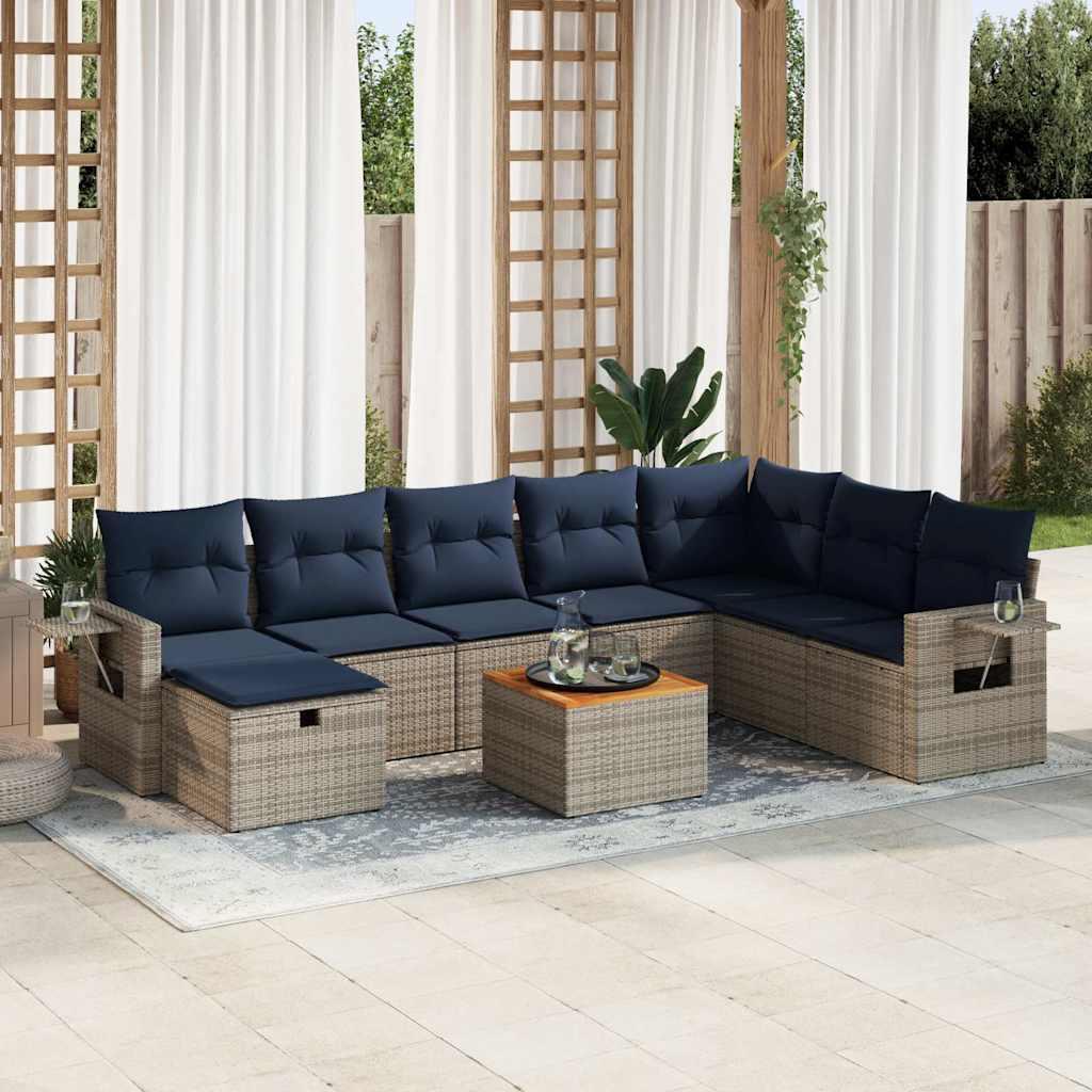 Sofasæt Til Haven 9 Dele Med Hynder Polyrattan - Grå / med opbevaring