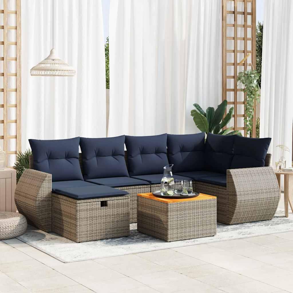 Sofasæt til Haven 7 Dele med Hynder Polyrattan Sort - Grå / med opbevaring