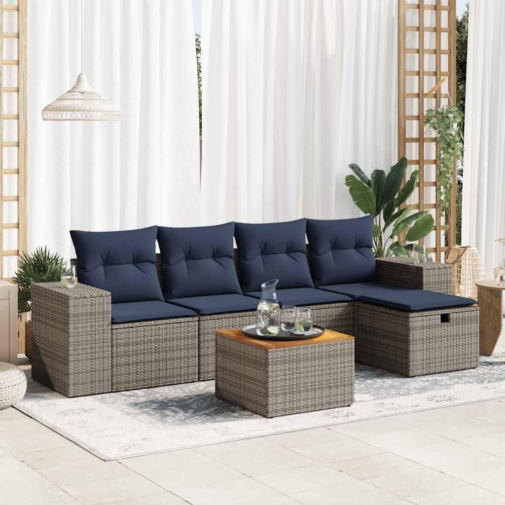 Sofasæt til Haven 6 Dele med Hynder Polyrattan Sort - Grå / med opbevaring