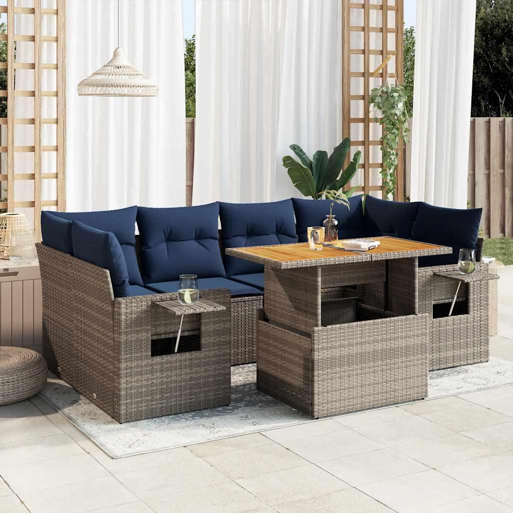 Sofasæt til Haven 7 Dele med Hynder Polyrattan Sort - Grå / med opbevaring