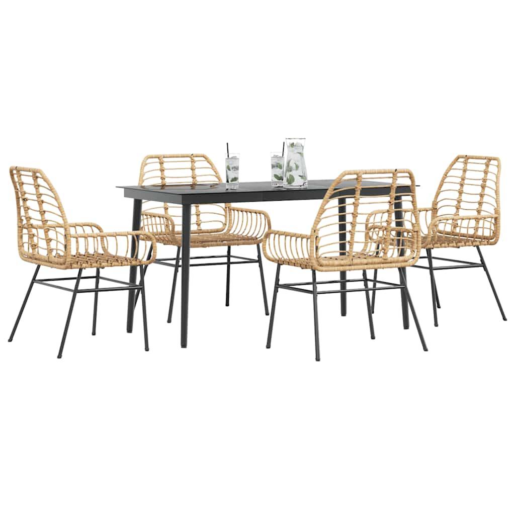 5 Dele Spisebordssæt Til Haven M. Hynder Polyrattan Glas Brun - 4 / Nej / 140 x 70 x 74 cm