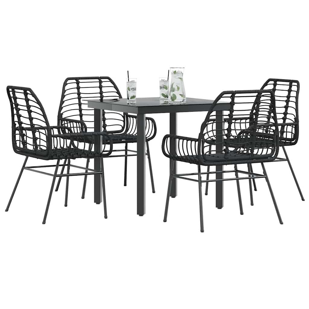 3 Dele Spisebordssæt til Haven Polyrattan Glas Sort - Sort / 80 x 80 x 74 cm / 4