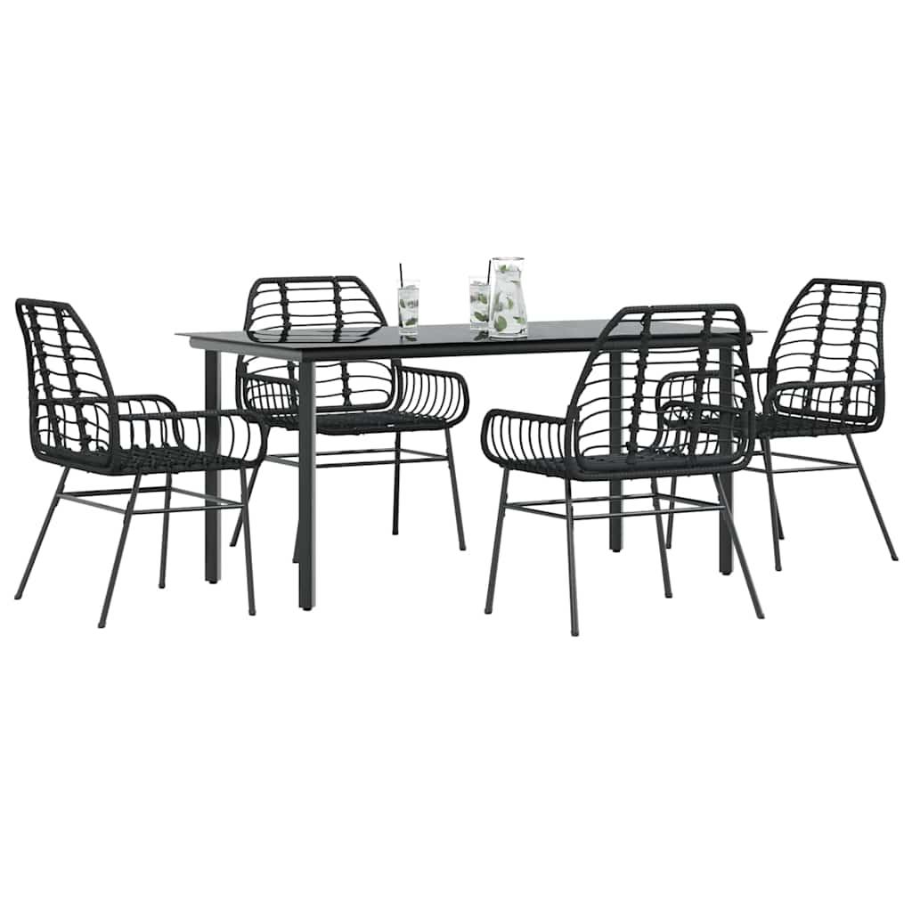 3 Dele Spisebordssæt til Haven Polyrattan Glas Sort - Sort / 160 x 80 x 74 cm / 4