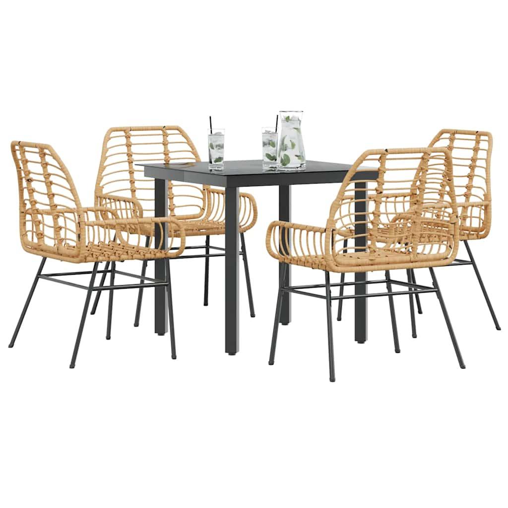 3 Dele Spisebordssæt til Haven Polyrattan Glas Sort - Brun / 80 x 80 x 74 cm / 4