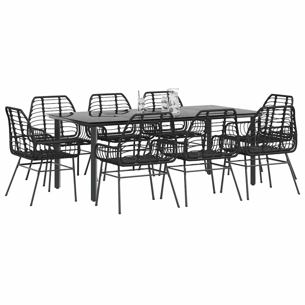 3 Dele Spisebordssæt til Haven Polyrattan Glas Sort - Sort / 200 x 100 x 74 cm / 8