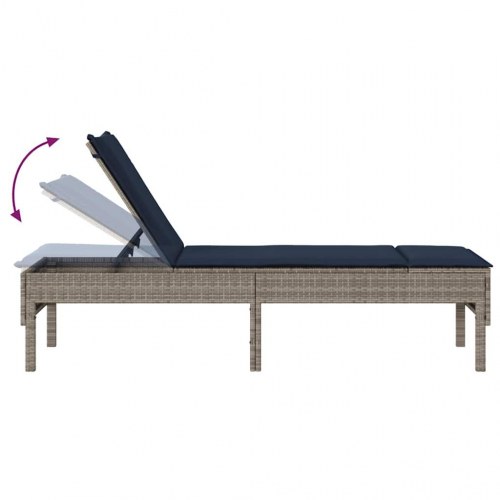 Liggestol med hynde 55x200x44 cm polyrattan grå