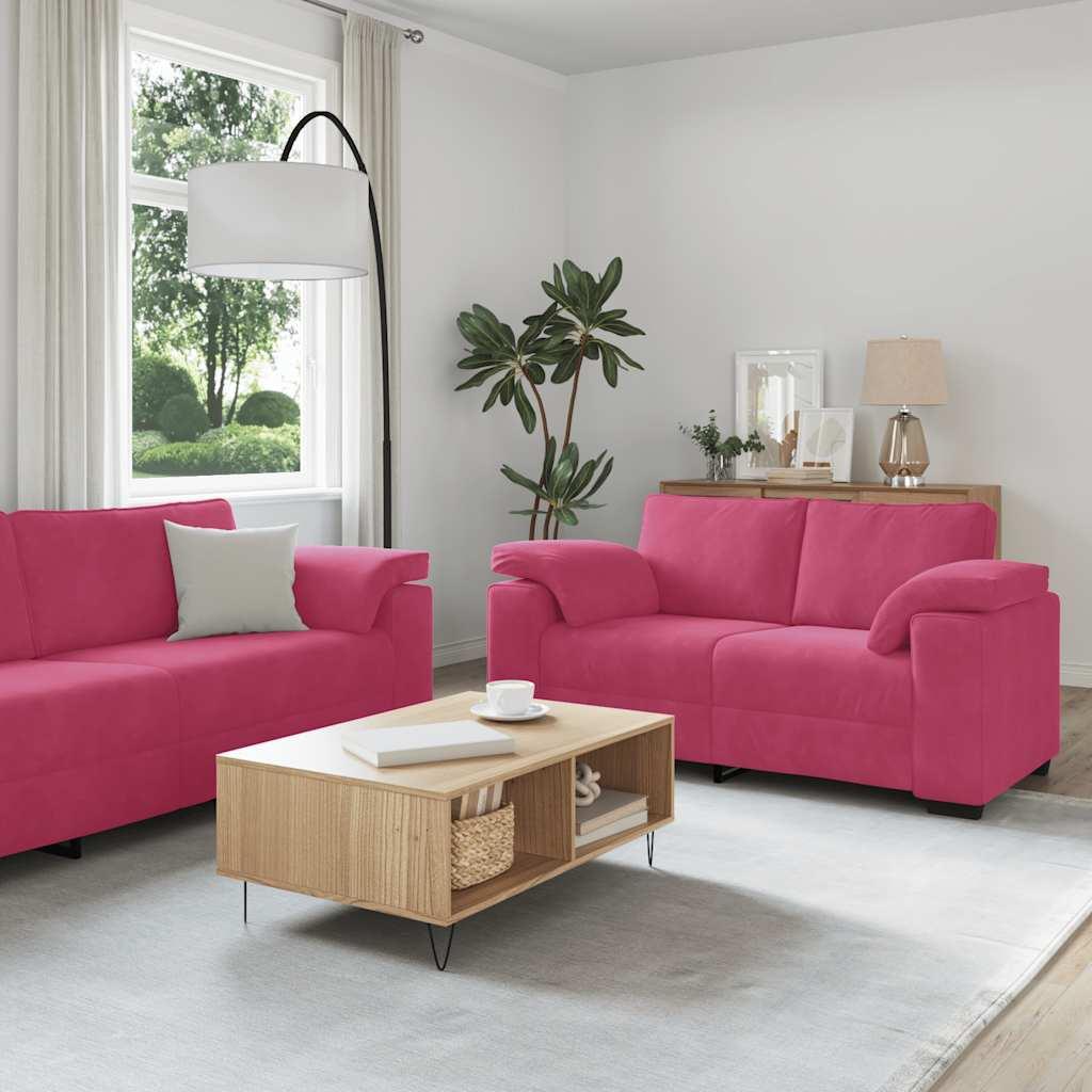 Sofasæt 2 dele med hynder velour vinrød