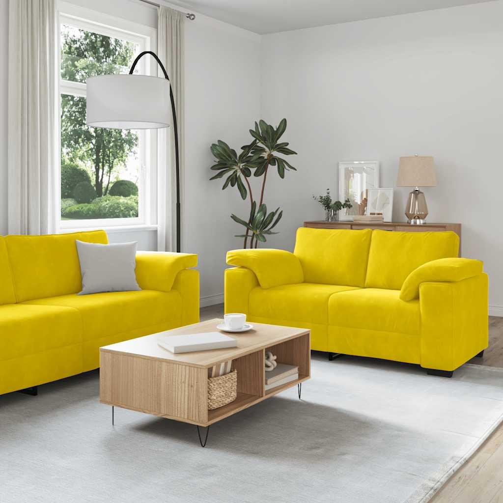 Sofasæt i velour - 3 dele med hynder, gul