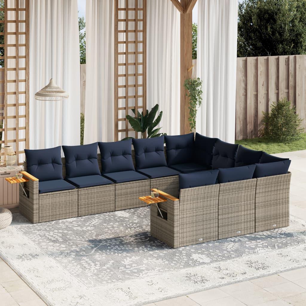 Sofasæt Til Haven 10 Dele Med Hynder Polyrattan - Grå / Uden bord