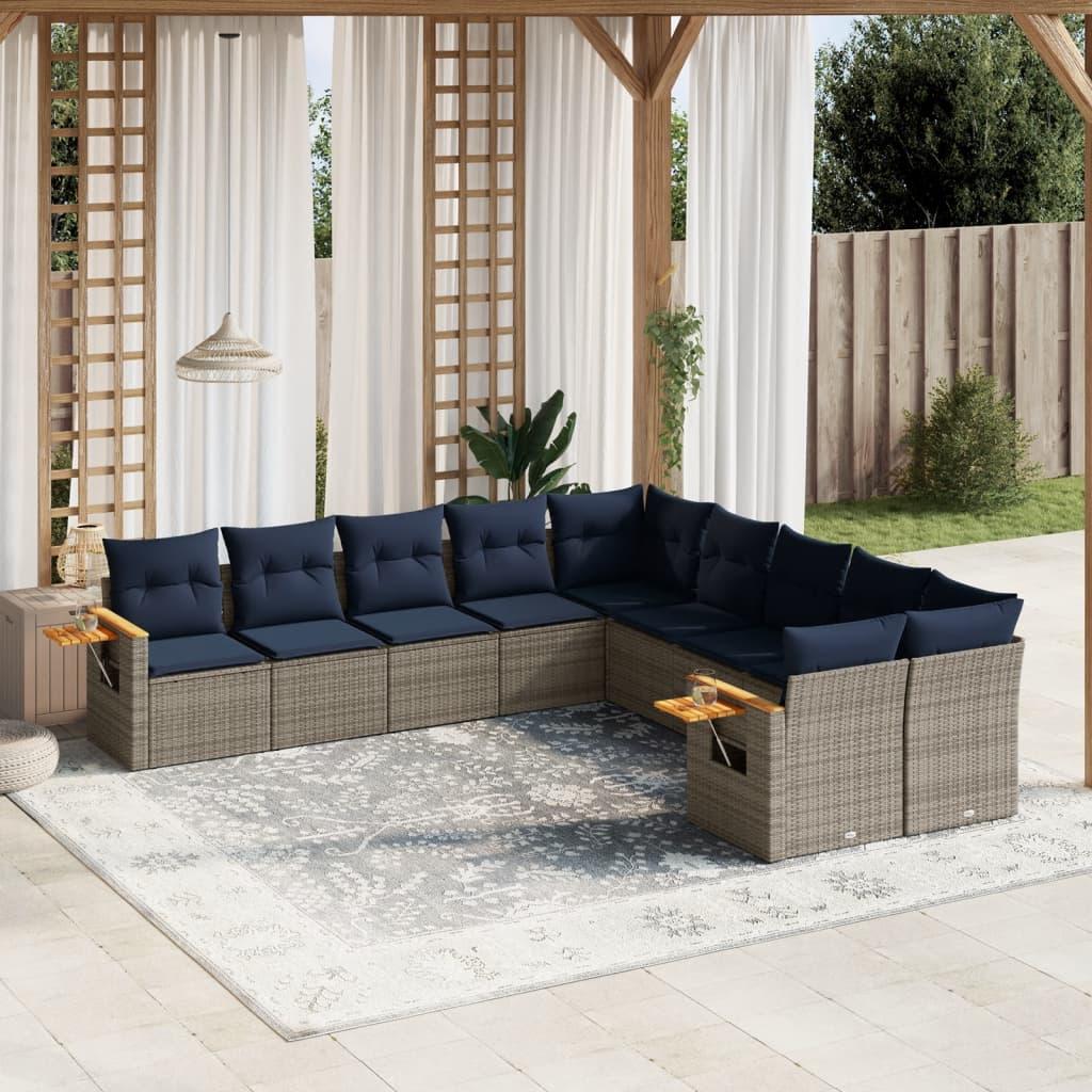 Sofasæt til haven 10 dele med hynder polyrattan grå