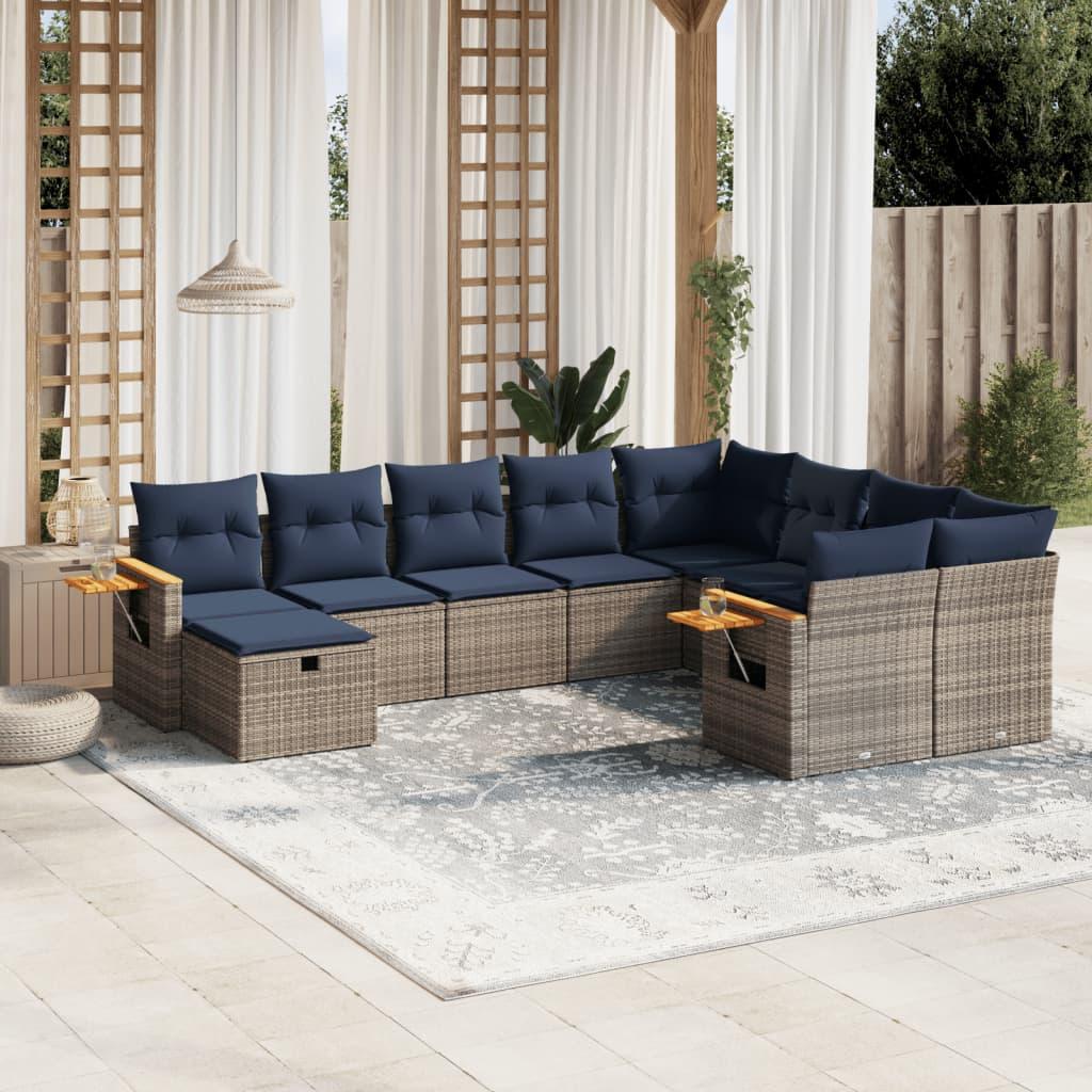Sofasæt Til Haven 10 Dele Med Hynder Polyrattan - Grå
