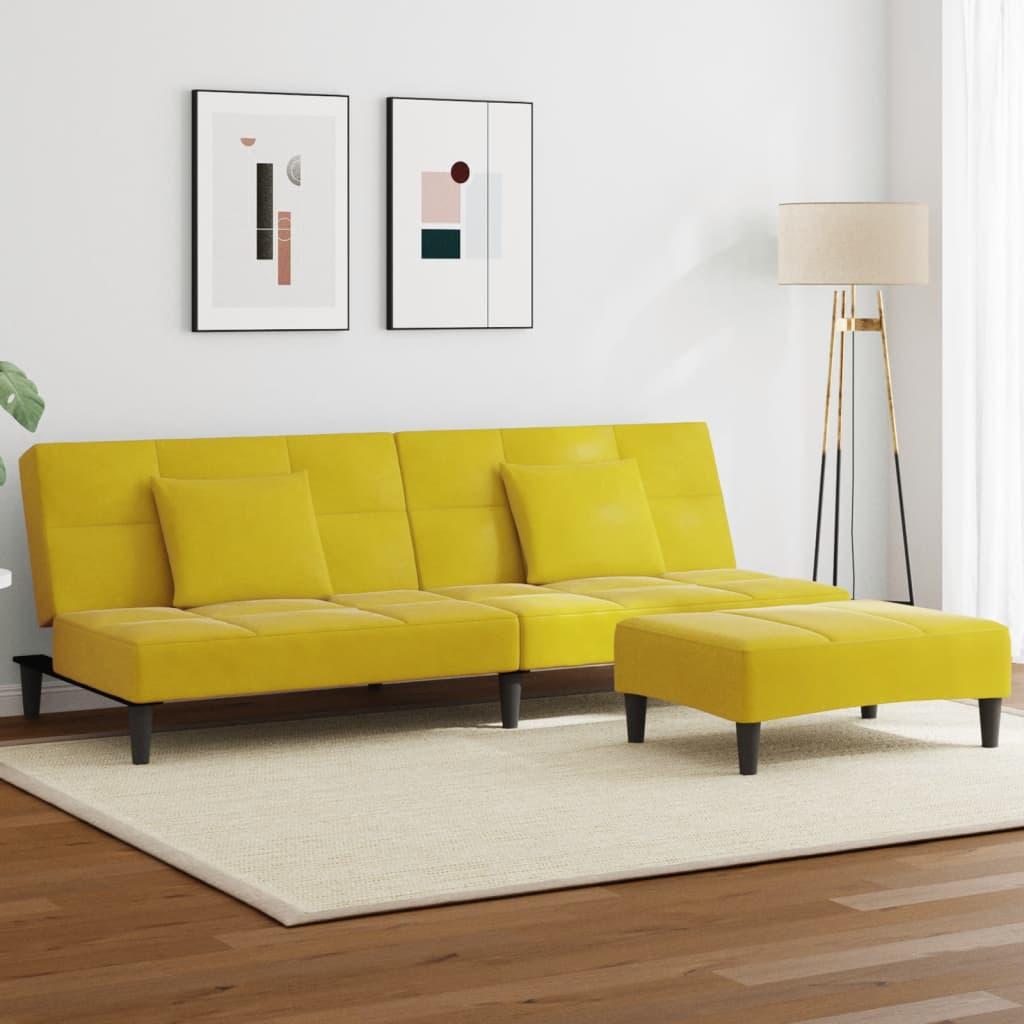2-personers Sovesofa Med Fodskammel Velour Gul