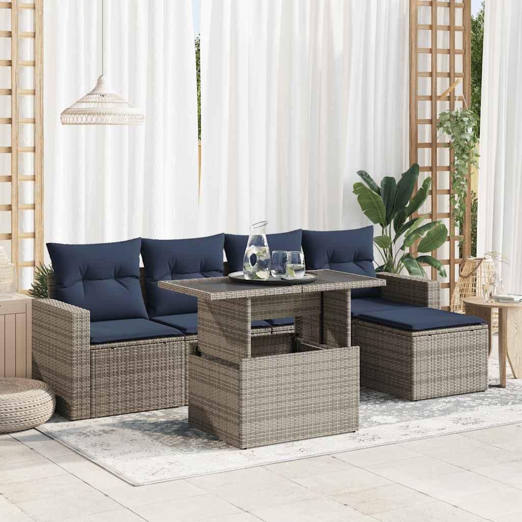 Sofasæt til Haven 6 Dele med Hynder Polyrattan Akacietræ - Grå