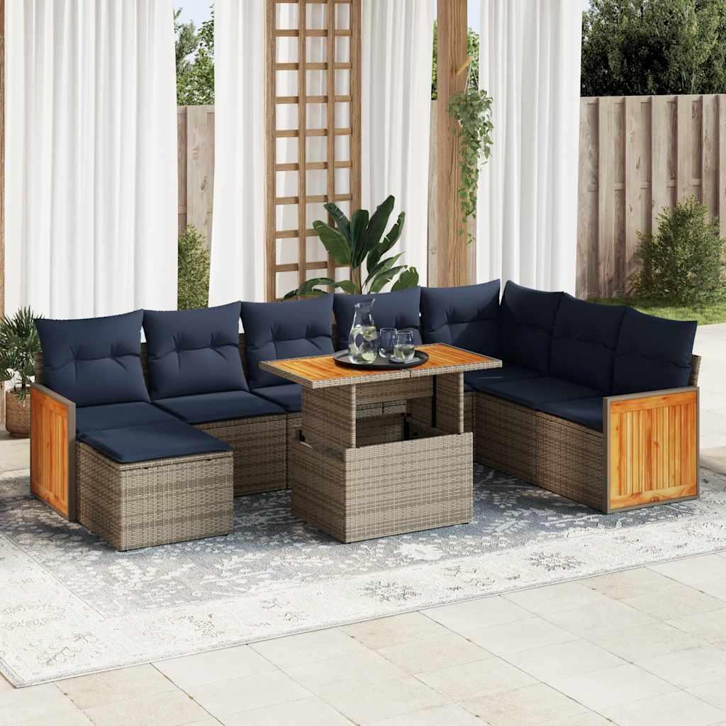 Sofasæt til Haven 9 Dele med Hynder Polyrattan Sort - Grå / med opbevaring