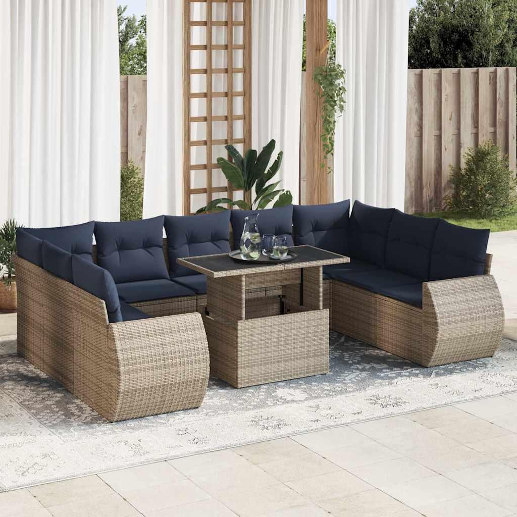 Sofasæt til Haven 10 Dele med Hynder Polyrattan Akacietræ - Grå