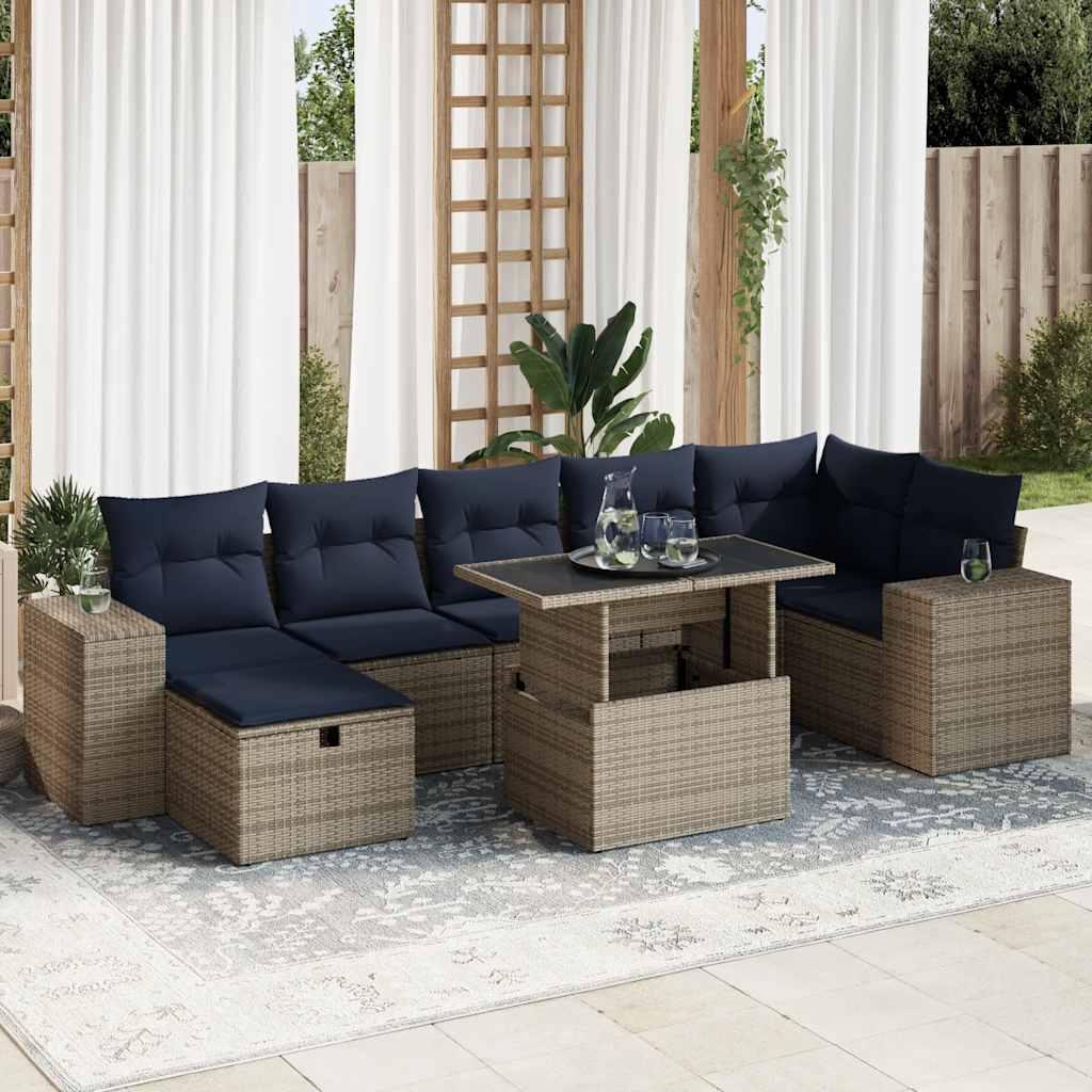 Sofasæt til Haven 8 Dele med Hynder Polyrattan Akacietræ - Grå