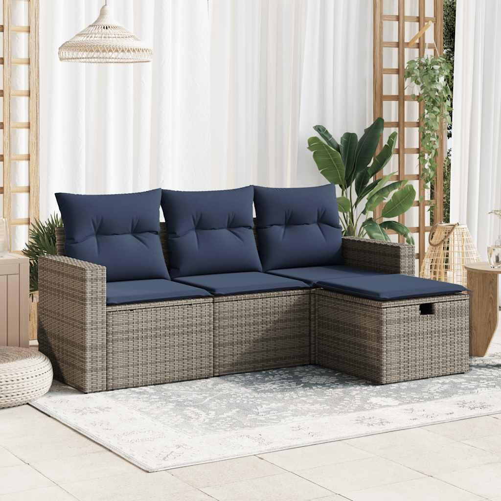 Sofasæt til Haven 4 Dele med Hynder Polyrattan - Grå / med opbevaring