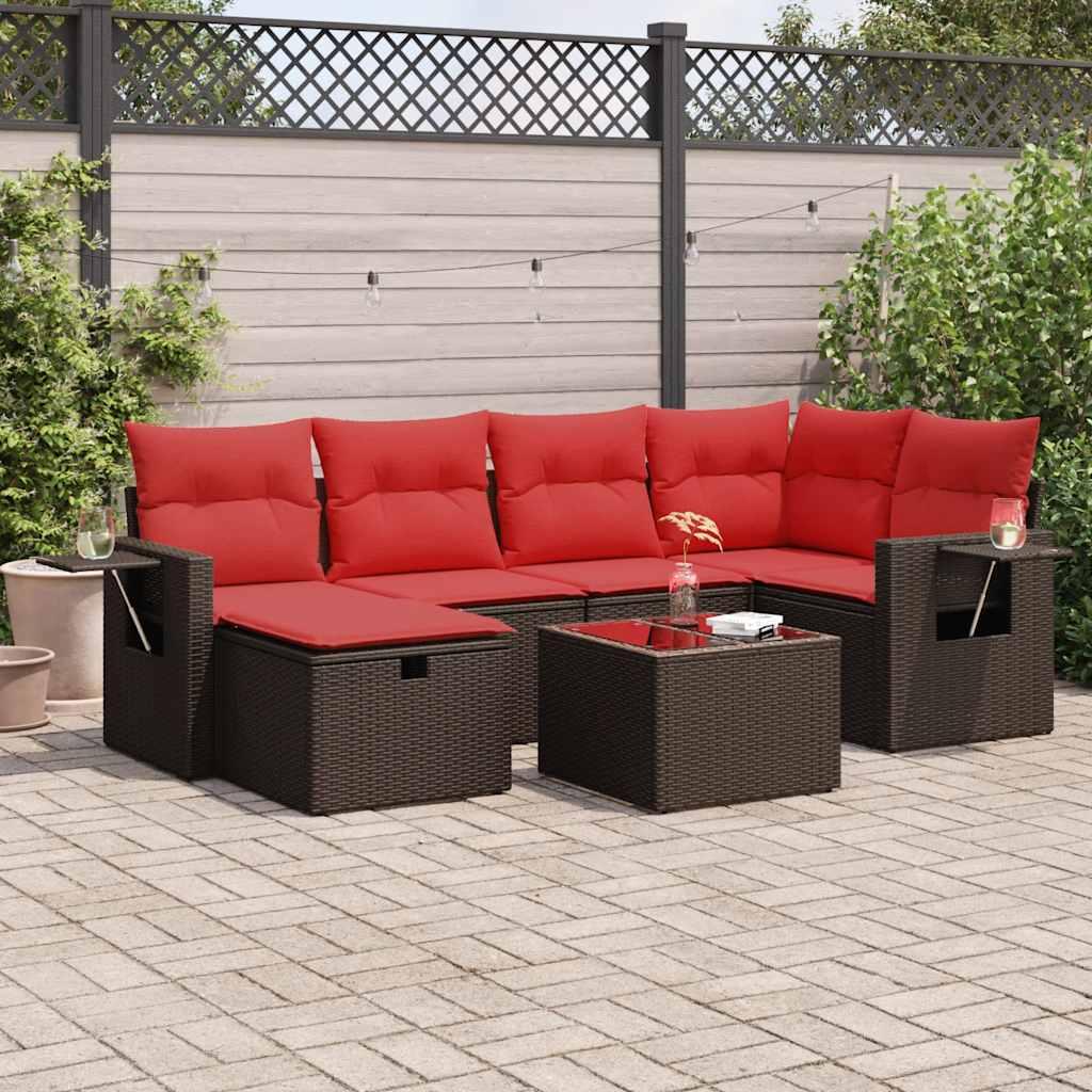 Sofasæt til haven 7 dele med hynder polyrattan brun