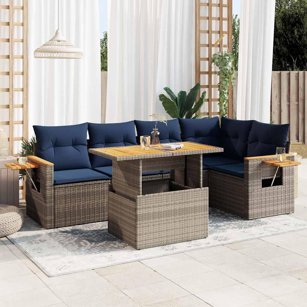 Sofasæt til Haven 6 Dele med Hynder Polyrattan Sort - Grå / med opbevaring