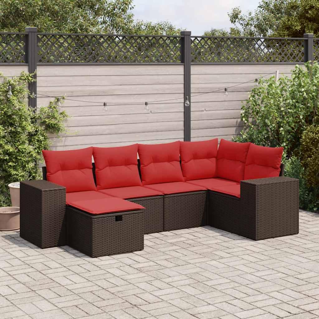 Sofasæt til haven 6 dele med hynder polyrattan brun