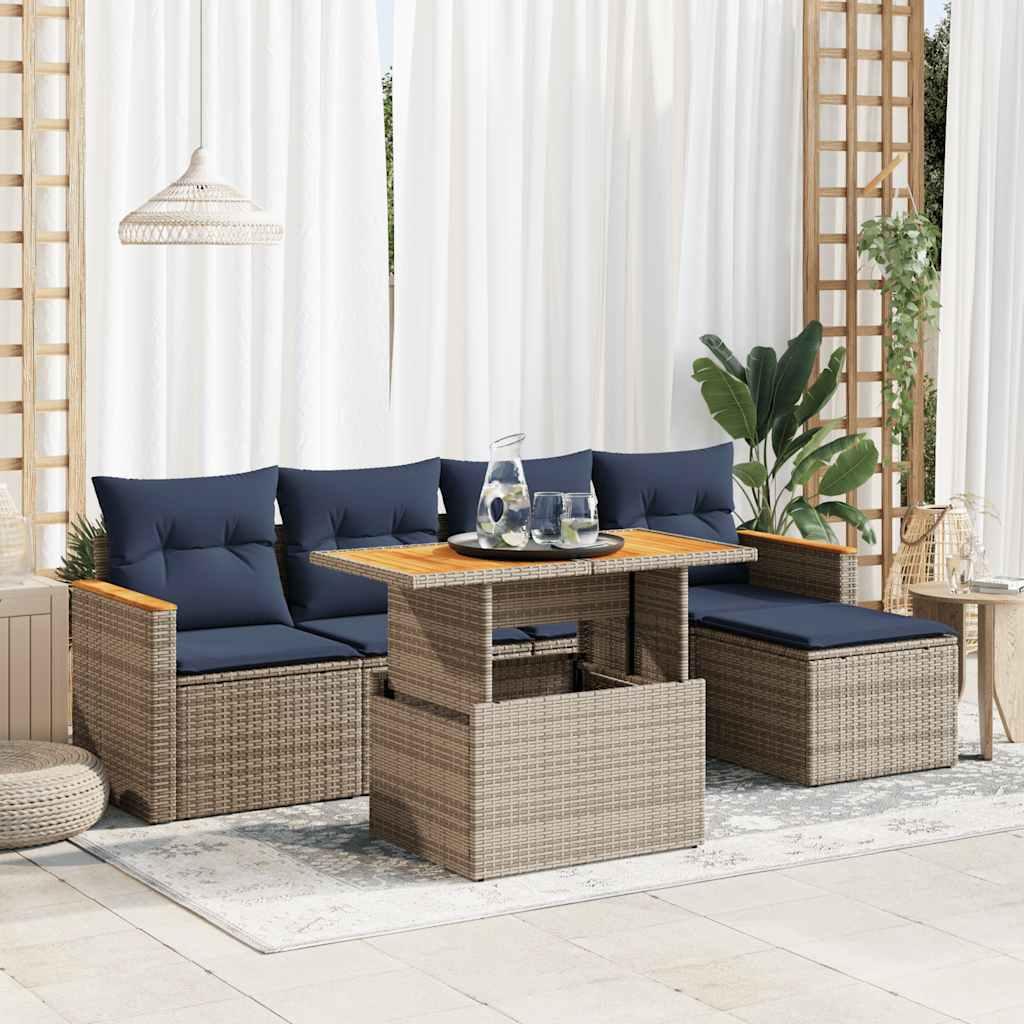 Sofasæt Til Haven 6 Dele Med Hynder Polyrattan - Grå / med opbevaring