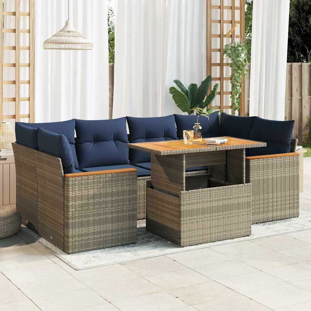 Sofasæt til Haven 7 Dele med Hynder Polyrattan Sort - Grå / med opbevaring