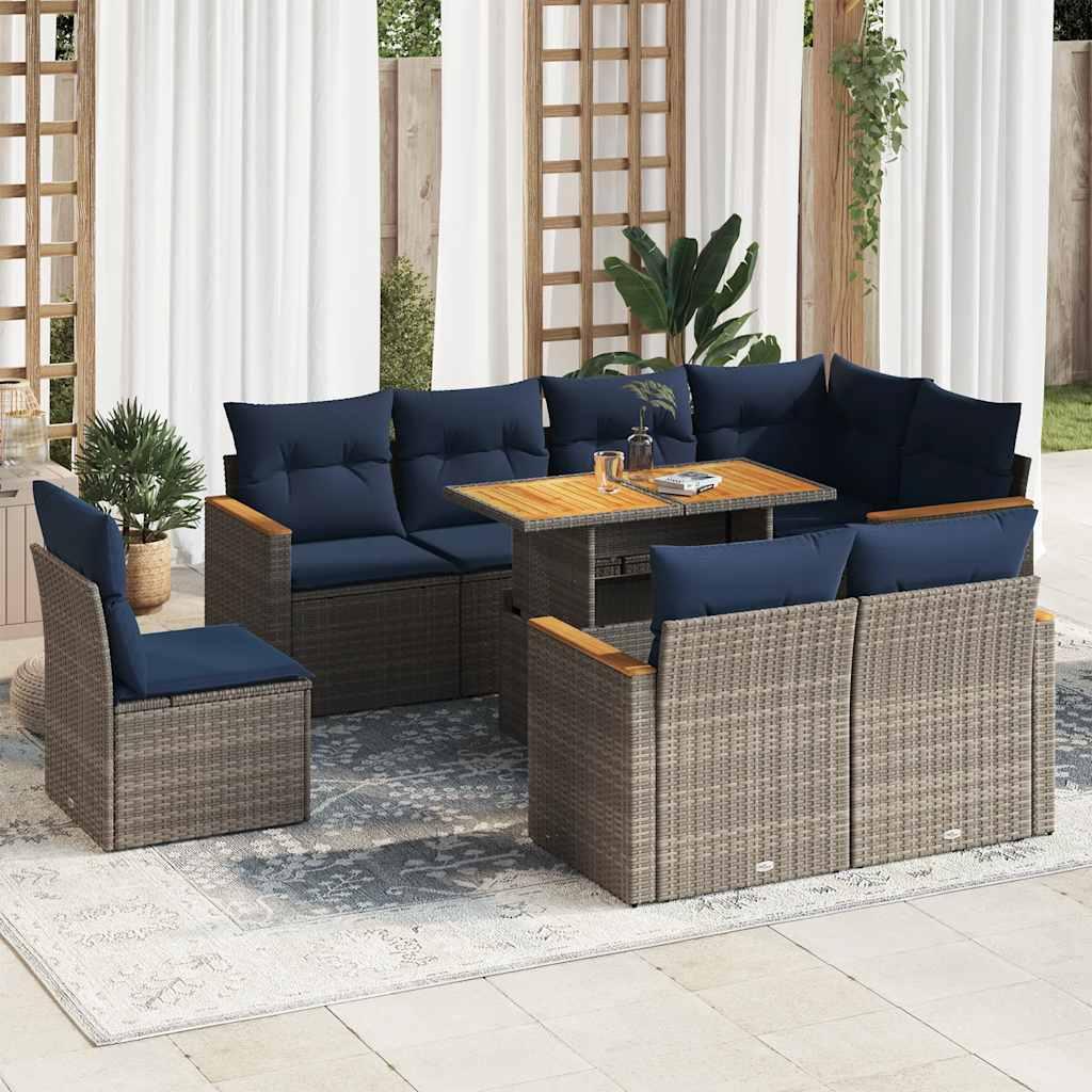 Sofasæt til Haven 9 Dele med Hynder Polyrattan - Grå / med opbevaring