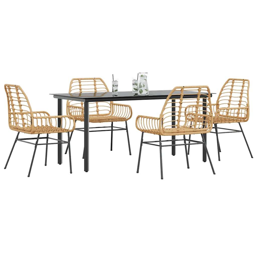 3 Dele Spisebordssæt til Haven Polyrattan Glas Sort - Brun / 160 x 80 x 74 cm / 4