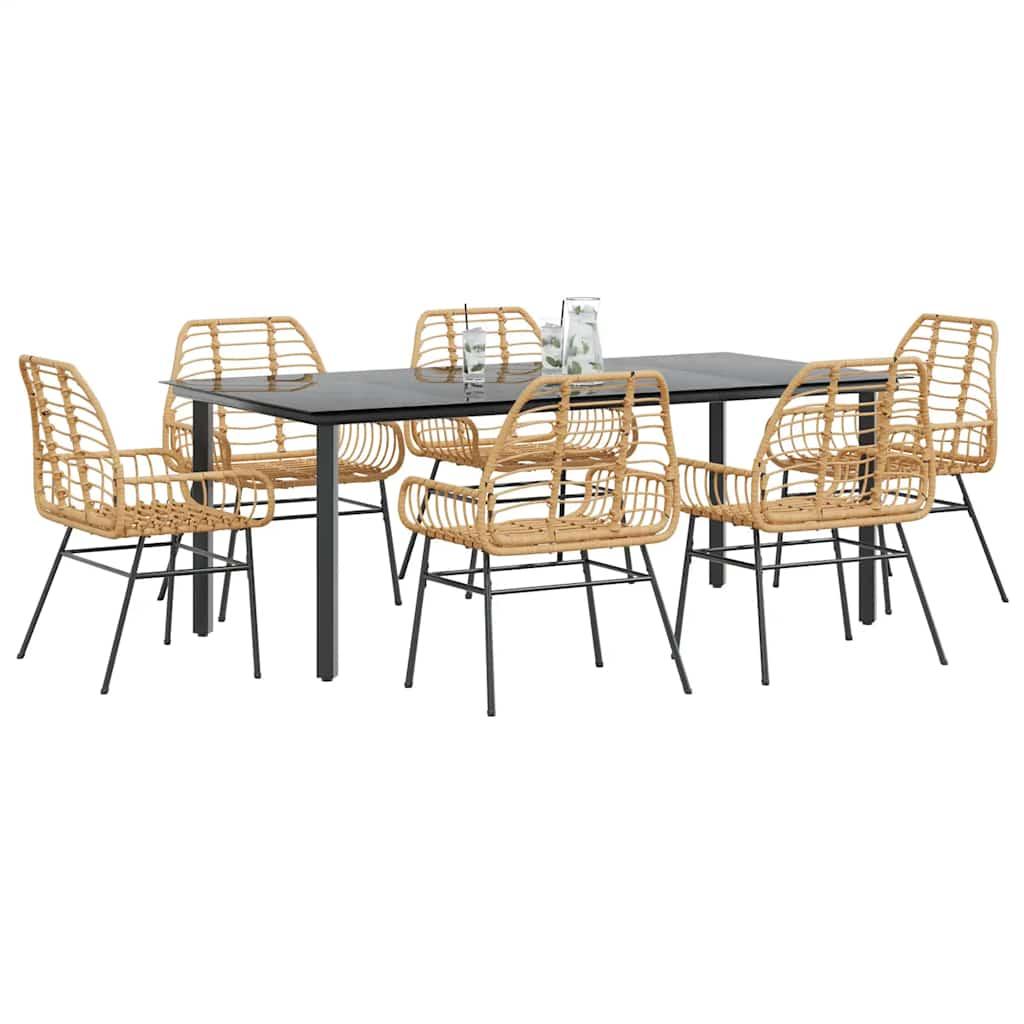 3 Dele Spisebordssæt til Haven Polyrattan Glas Sort - Brun / 200 x 100 x 74 cm / 6
