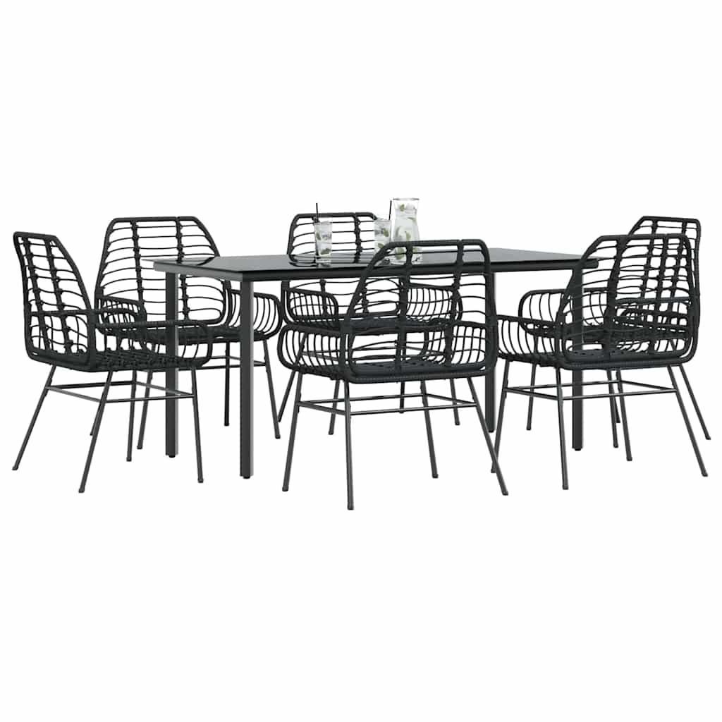 3 Dele Spisebordssæt til Haven Polyrattan Glas Sort - Sort / 160 x 80 x 74 cm / 6