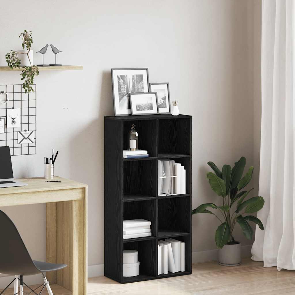 Bogreol med 8 rum - 66×30×130 cm, konstrueret træ, sort egetræsfarve