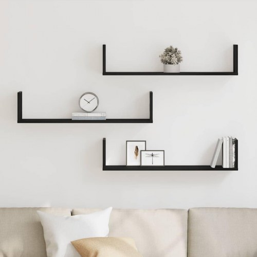 Væghylder 3 stk. - 80×18×18 cm i konstrueret træ, sort eg
