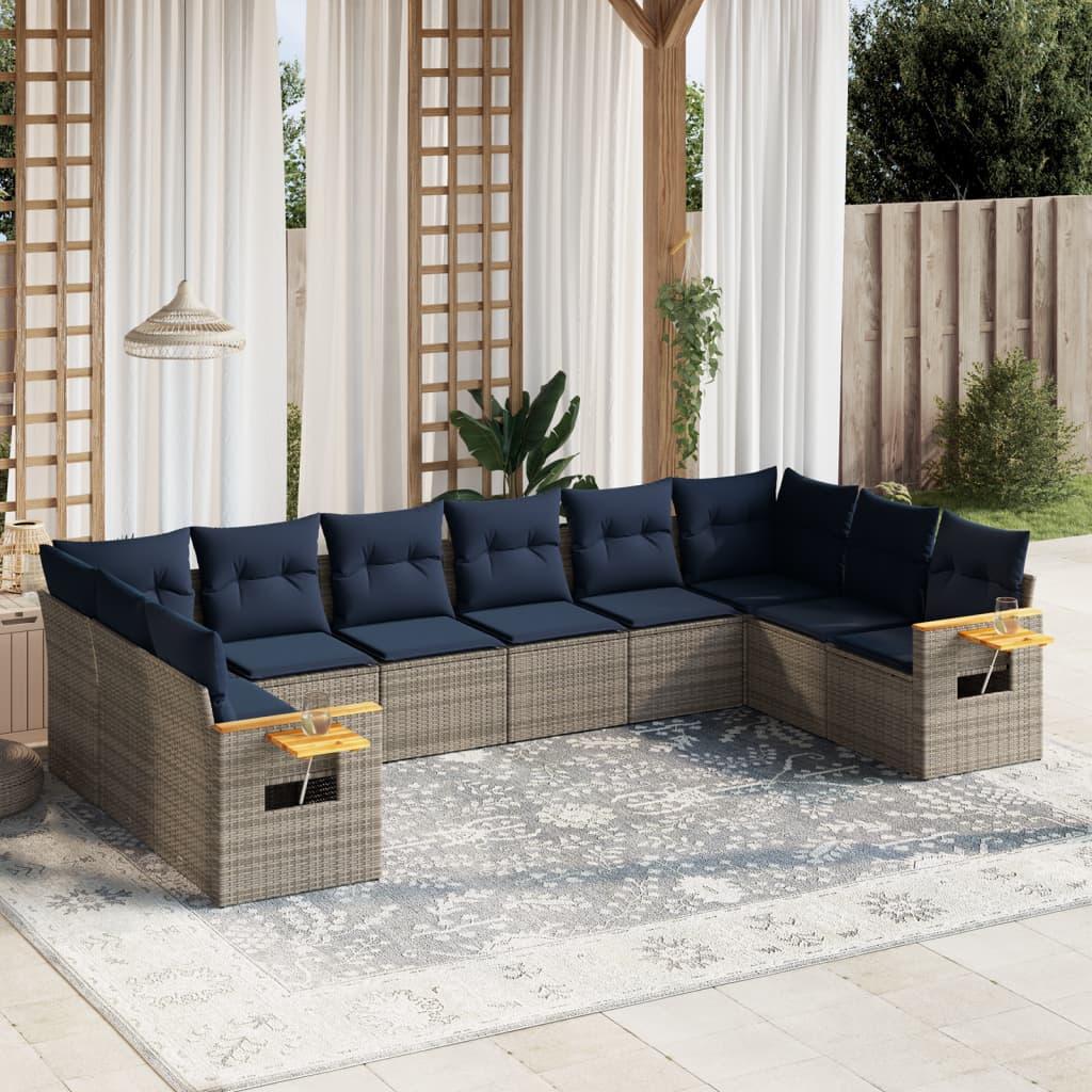 Sofasæt Til Haven 10 Dele Med Hynder Polyrattan - Grå / Uden bord