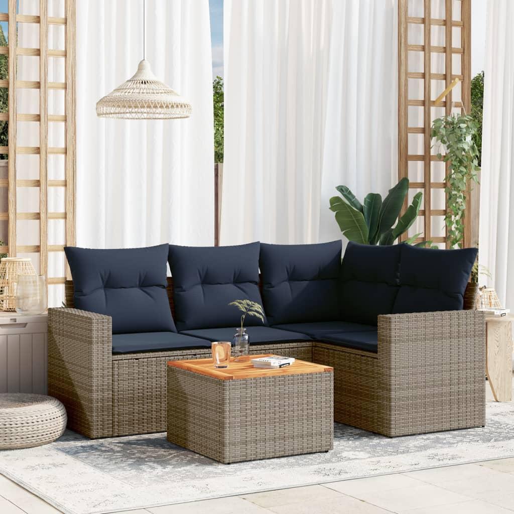 Sofasæt til haven 5 dele med hynder polyrattan grå