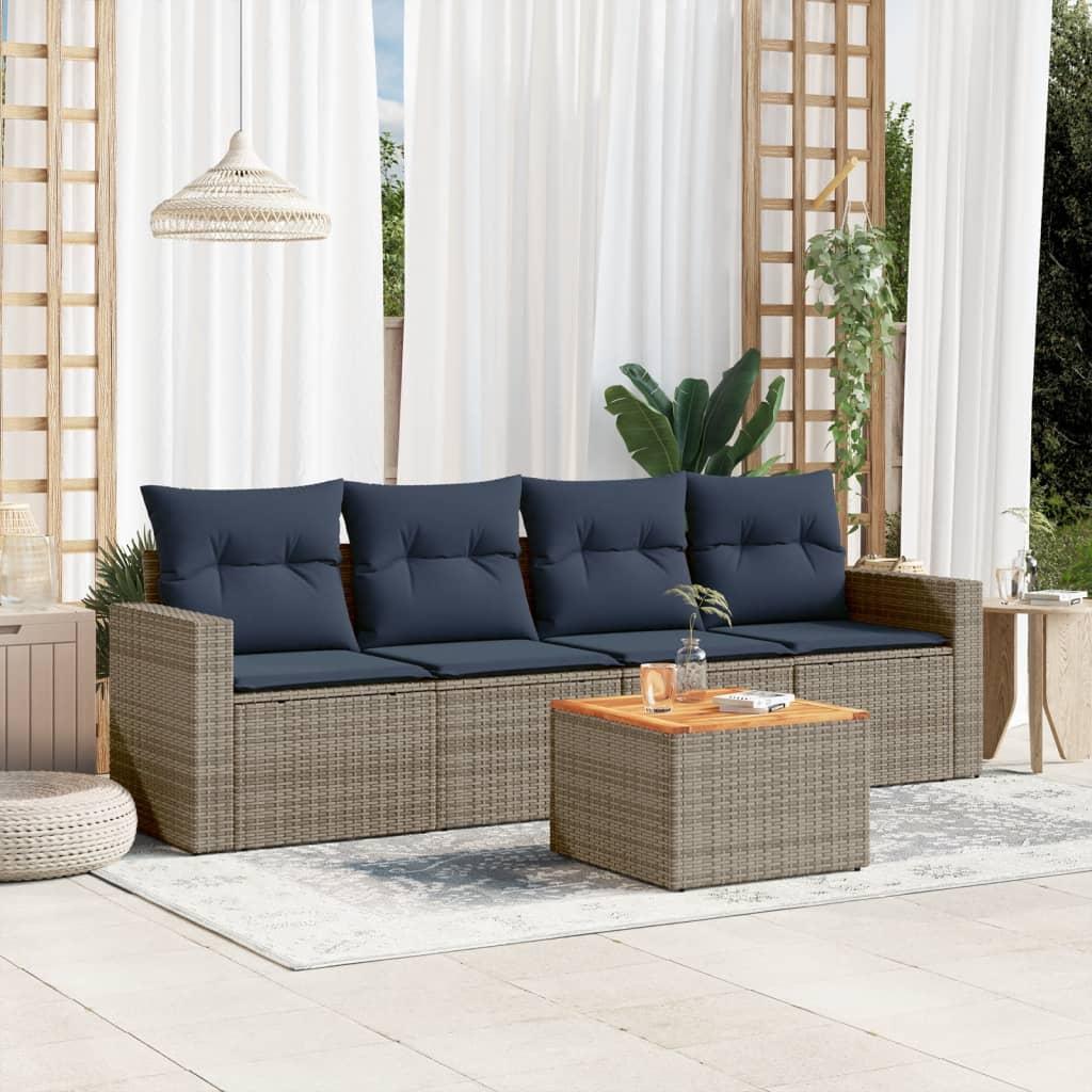 Sofasæt til haven 5 dele med hynder polyrattan grå