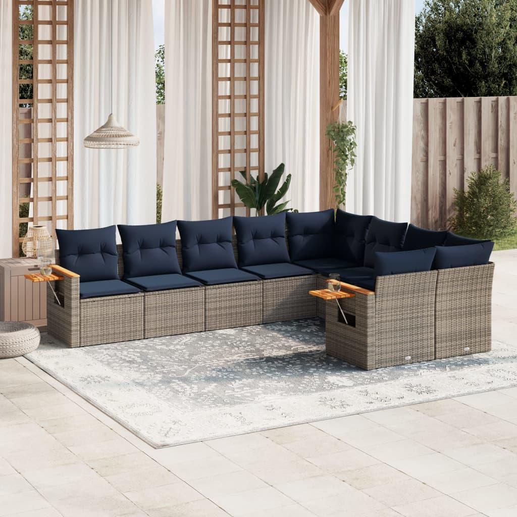 Sofasæt Til Haven 9 Dele Med Hynder Polyrattan - Grå / Uden bord