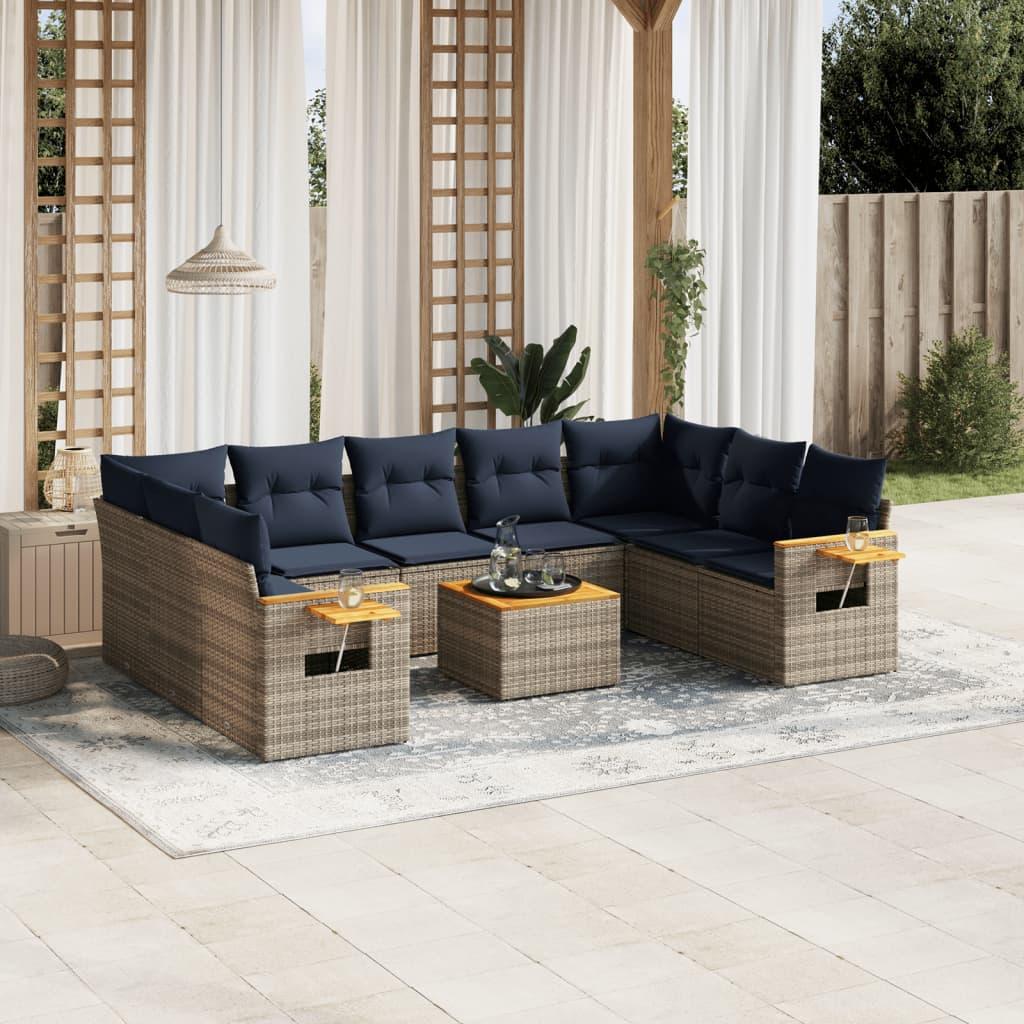 Sofasæt Til Haven 9 Dele Med Hynder Polyrattan - Grå / Med bord