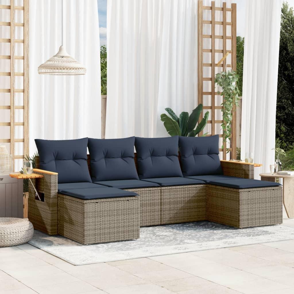 Sofasæt Til Haven 6 Dele Med Hynder Polyrattan - Grå