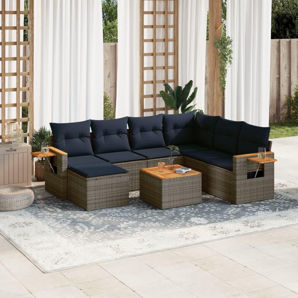 Sofasæt til haven 8 dele med hynder polyrattan grå