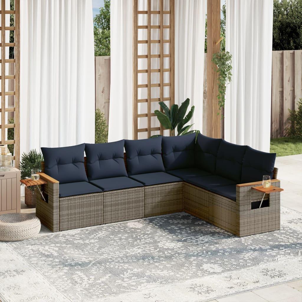 Sofasæt Til Haven 6 Dele Med Hynder Polyrattan - Grå / Uden bord
