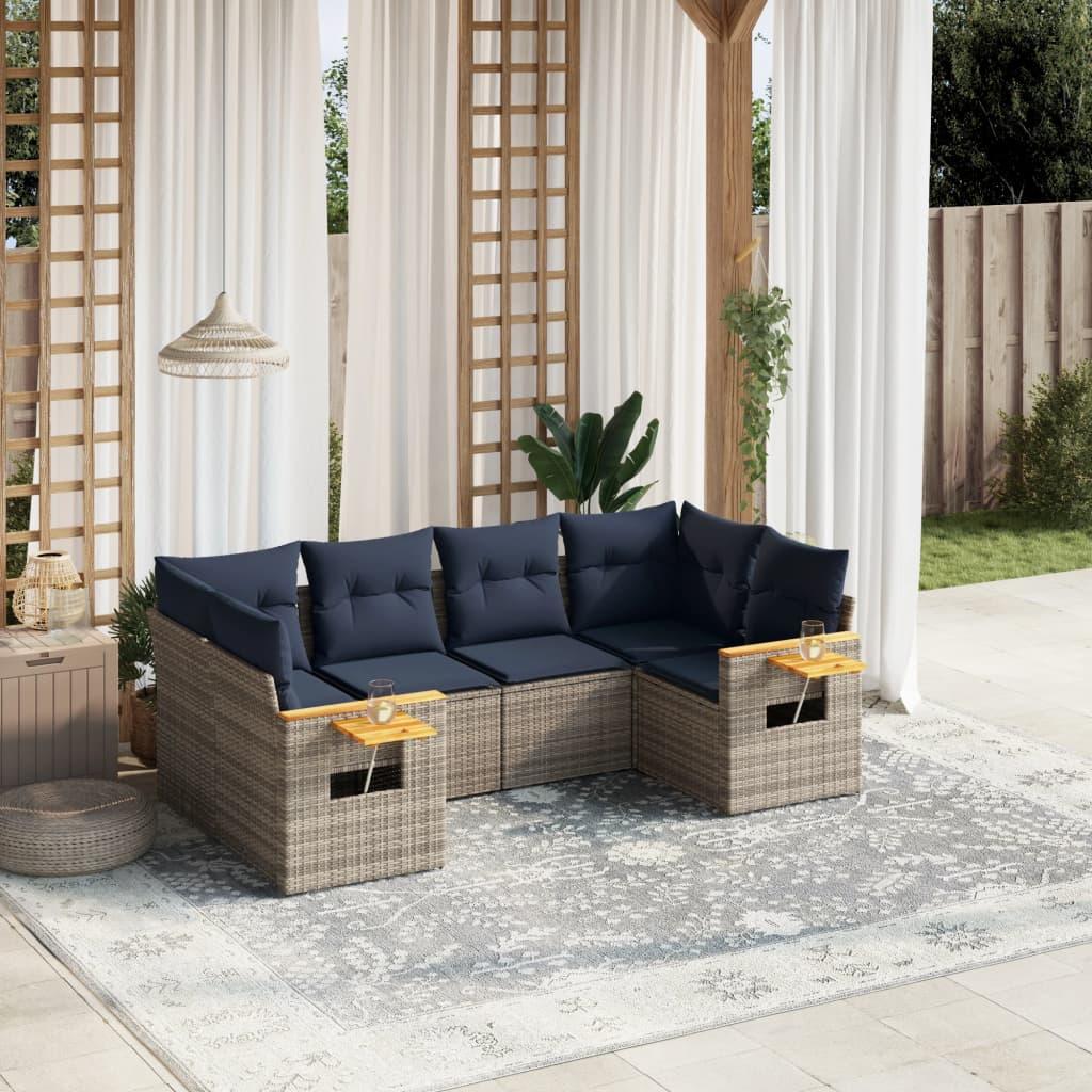 Sofasæt Til Haven 6 Dele Med Hynder Polyrattan - Grå