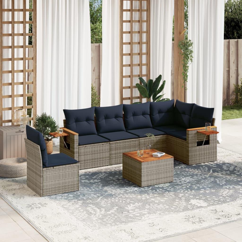 Sofasæt Til Haven 6 Dele Med Hynder Polyrattan - Grå / Med bord