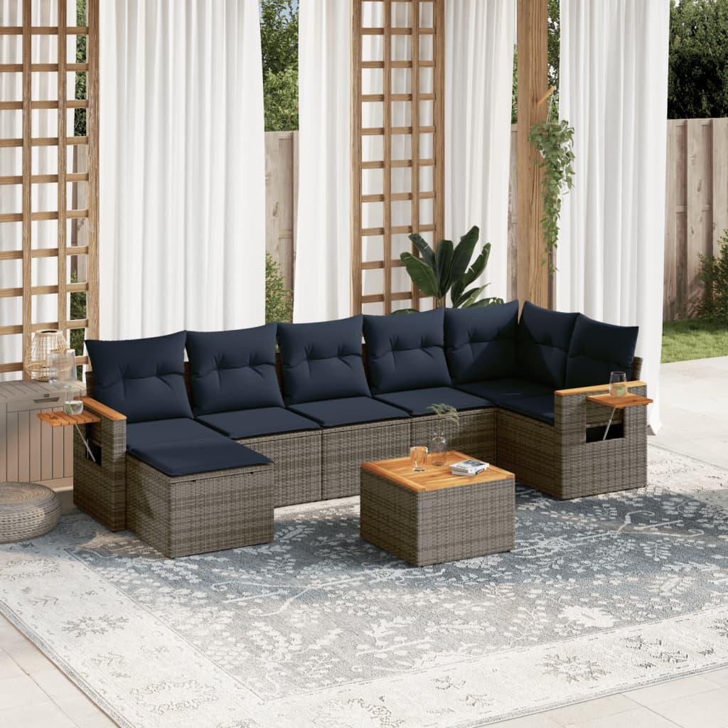 Sofasæt Til Haven 7 Dele Med Hynder Polyrattan - Grå / Med bord