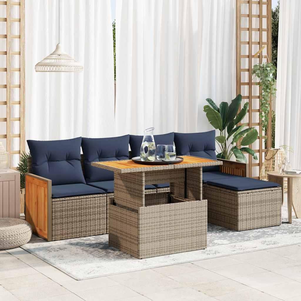 Sofasæt til Haven 6 Dele med Hynder Polyrattan Sort - Grå / med opbevaring