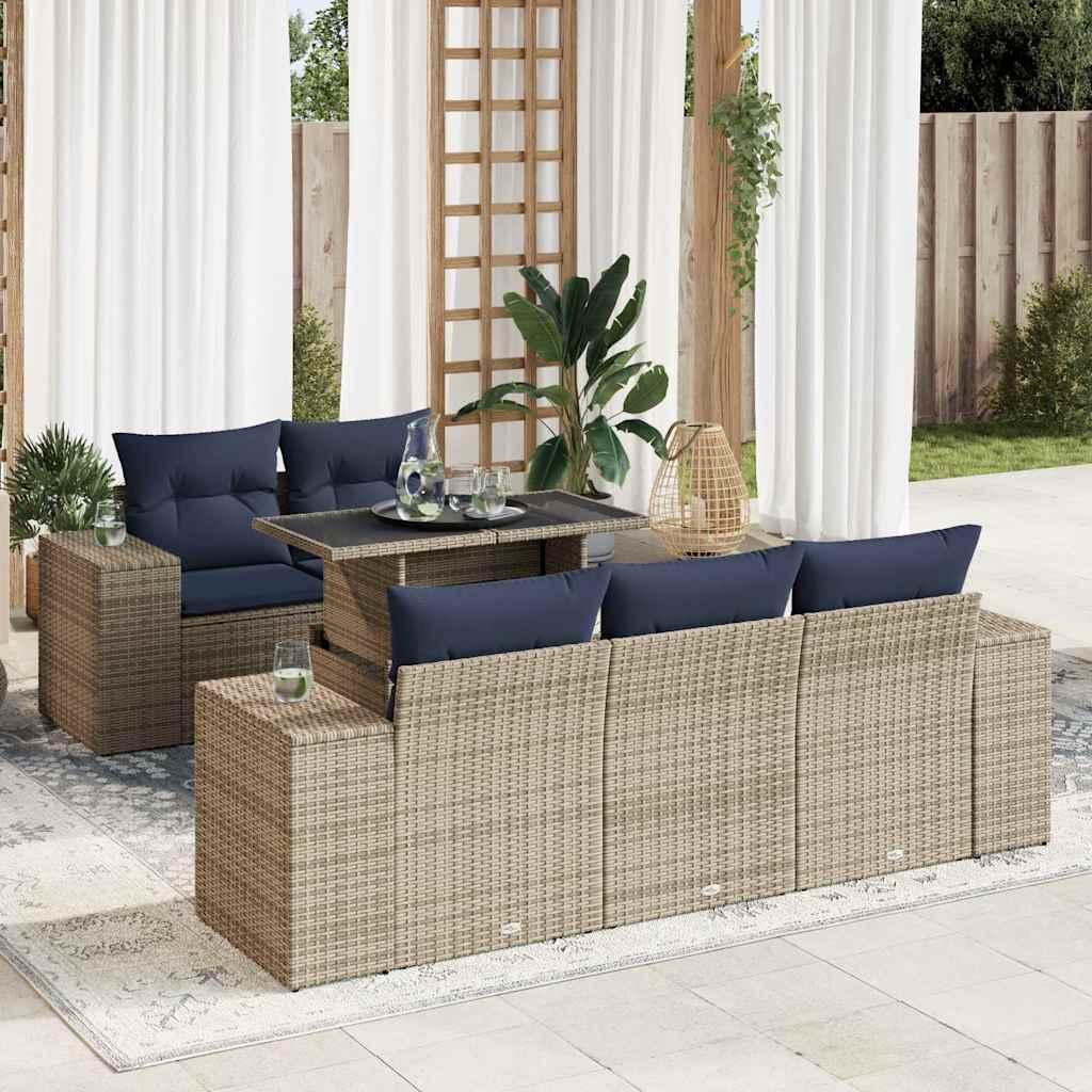 Sofasæt til haven - 6 dele i grå polyrattan med hynder og opbevaring