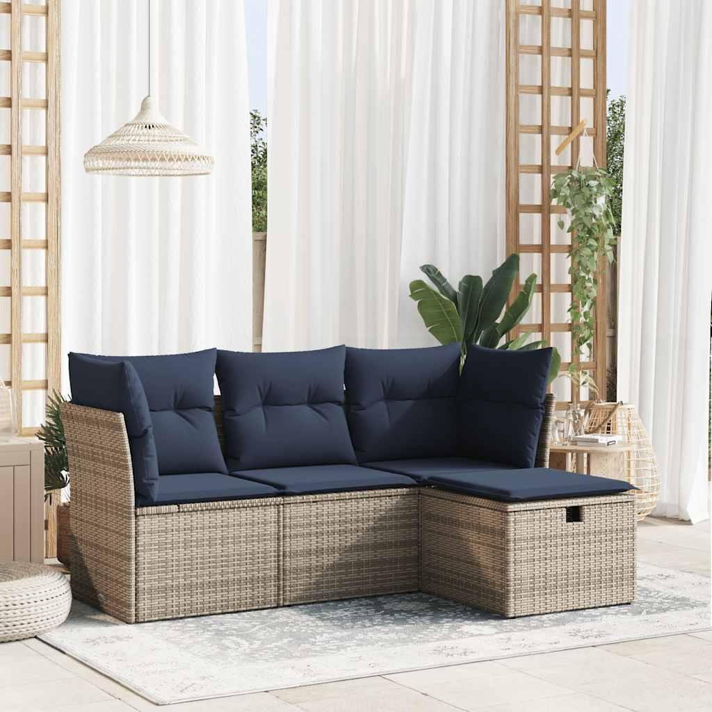 Sofasæt til Haven 4 Dele med Hynder Polyrattan - Grå / med opbevaring