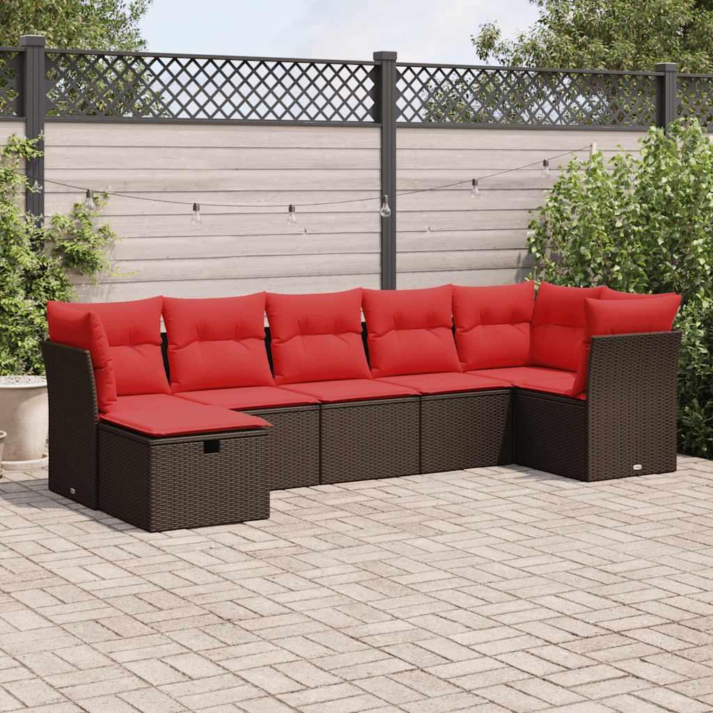 Sofasæt til haven 7 dele med hynder polyrattan brun